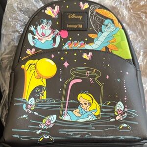 NWT!! Loungefly Black Alice in Wonderland Neon Character Mini Backpack